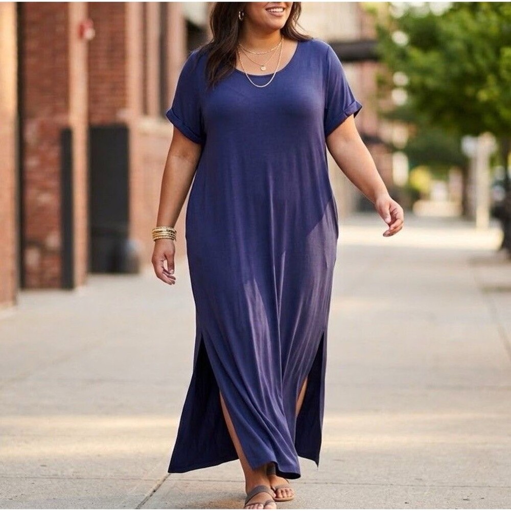 Colleen Lopez Blue Maxi Dress Plus Size 3X Casual Vacation Soft Stretchy Knit